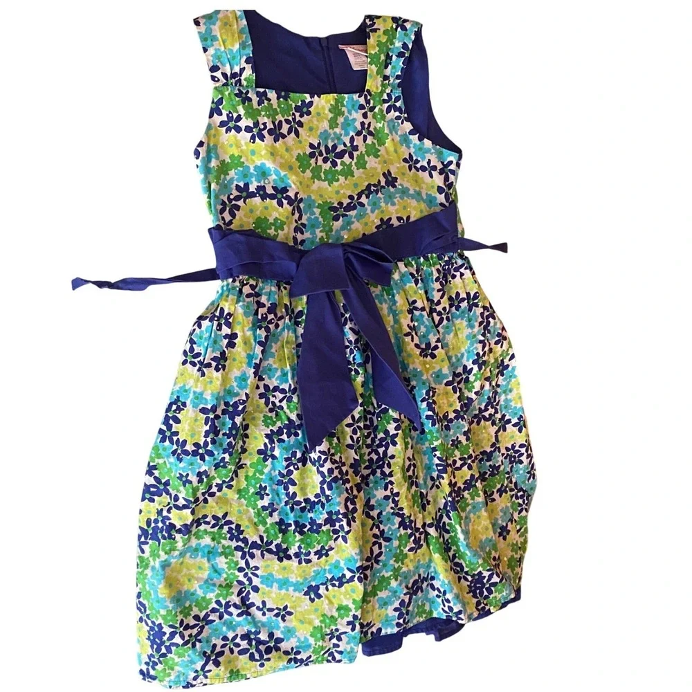 Bloome de Jeune Fille Girls 16 Floral Rhinestone Party Dress Blue Green Cotton